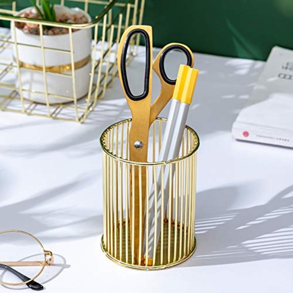Gold Metal Pen Holder for Desk